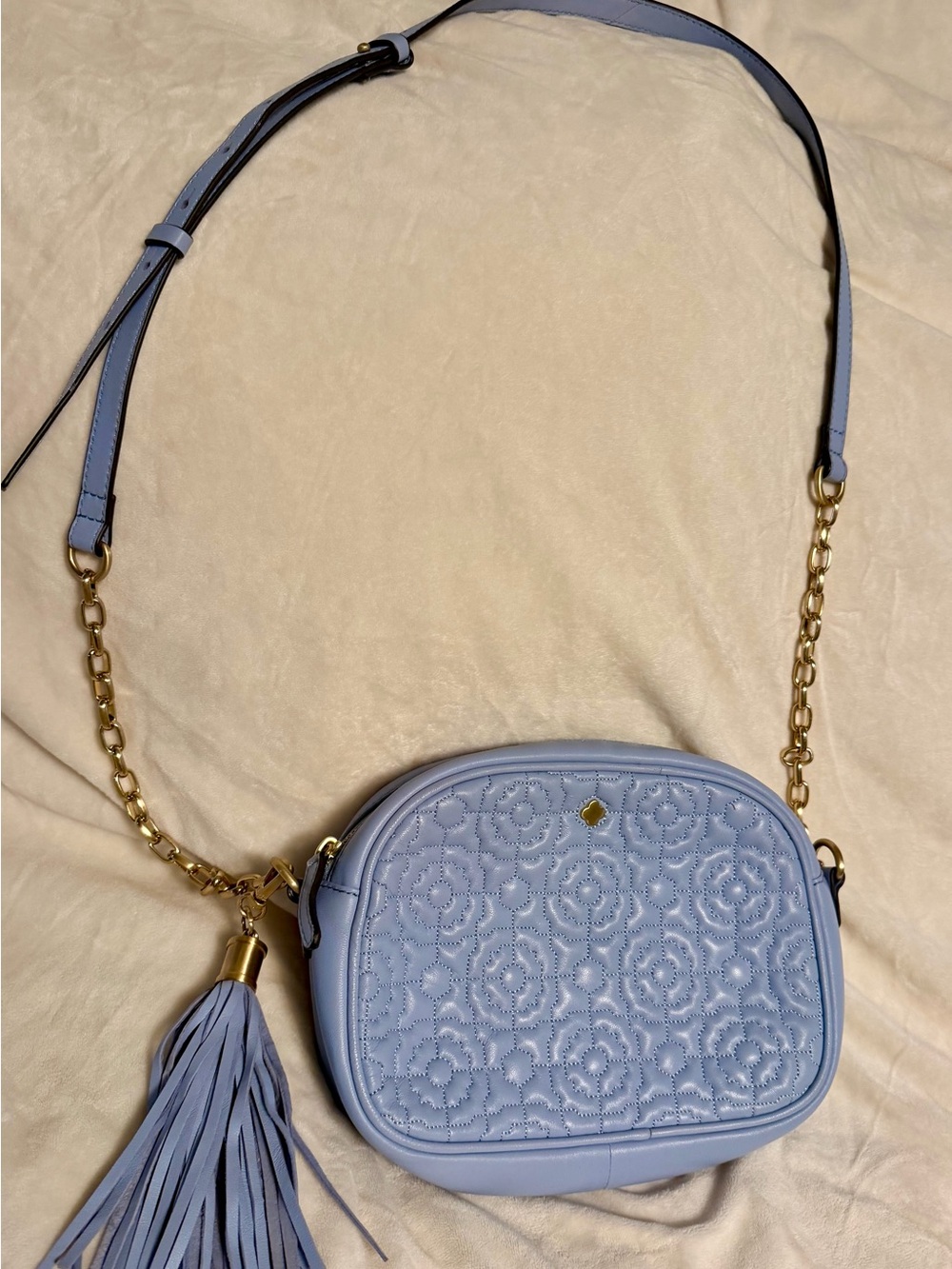 Light Blue Quilted Crossbody Bag with Tassel